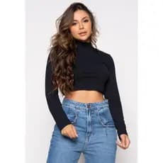 Cropped Feminino Manga Longa canelado, croped blusinha