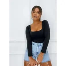 Body Feminino Manga Longa Bory Decote Quadrado Segunda Pele Justo e Confortável