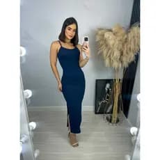 Vestido Longo Alcinha Fenda Lateral Canelado