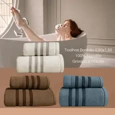 Kit Toalha de Banho Banhão e  Rosto  Alta Absorção 100% Algodão Jacquard , Gossa, Macia e Alta Absorção