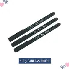 Kit Caneta Brush Preta Cis Ponta Pincel Aquarelável 3 Unidades