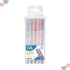 Kit Caneta BPX Cis Ponta Fina 0,7mm Estojo Com 5 Cores Escrita Leve e Macia
