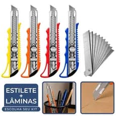 Estilete Profissional De Aço 18mm Com Trava + Lâminas Corte Preciso Metálico Artesanato Escritório
