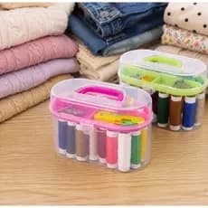 Kit de Costura Mini Maleta Portátil Agulhas Botão Tesoura 10 Linhas Alfinetes Fita Métrica