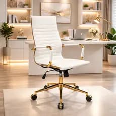 Cadeira Presidente Escritorio Ergonomica Branco E Dourado Branco Courino Dublado