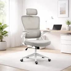 Cadeira Escritorio Ergonomica Branca E Cinza Com Lombar