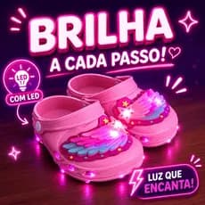 Babuche Infantl Sandália Menina Com Led Luz Pisca Confortável Rosa Delicado Leve