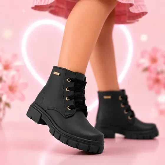 Bota Infantil Menina Coturno Castanho e Preto Tamanho 20 ao 34 Confortavel Moda
