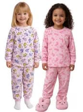 Kit 4 Peças Pijama Feminino Infantil Inverno 2 Camiseta Manga e 2 Calça Poliéster + Viscose 1 ao 12 Afd