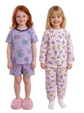 Kit 4 peças Pijama Infantil Menina Manino Estampado 2 Blusas Manga Curta e Longa 1 Calça 1 Short Dormir Afd