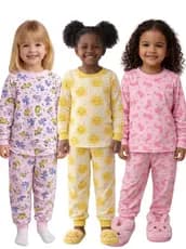 Kit 6 Peças Pijama Infantil Estampado Menina Manino 3 Blusas Manga Longa 3 Calças Punho Para Dormir Afd