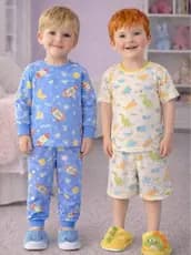 KIT 4 Peça Conjunto Manga Longa Calça + Manga Curta Shorts Verão e Inverno Pijama Masculino Feminina Afd