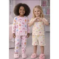 KIT PIJAMA INFANTIL 4 PEÇAS CONJUNTO LONGO E CURTO CONFORTÁVEL 1 A 12 ANOS