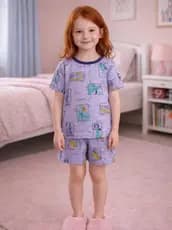 Pijama Curto Menino Menina Infantil Confortavel Estampas Divertidas Pijama Verão idade 1 ao 12 Afd