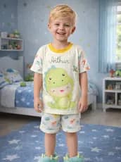 Pijama Curto Menino Infantil Personalizado Estampado Roupa de Dormir Malha Fria Verão 1 ao 12 Afd