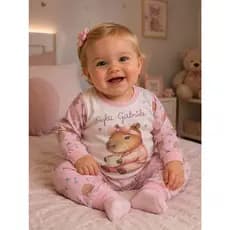 Pijama Longo Infantil Feminino Manga Longa Inverno Coloque o Nome da Sua Menina Personalizada Gratis