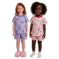 kit Sortido 4 Peças Pijama Infantil Menino / Menina 2 Camisetas 2 Bermudas Estampas Infantis Afd