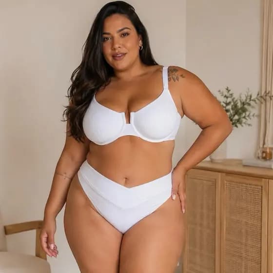 Biquini Plus Size Canelado Meia Taça Reforçado Asa Delta Cós Transpassado