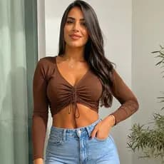 Cropped Manga Longa Franzido Ajustável