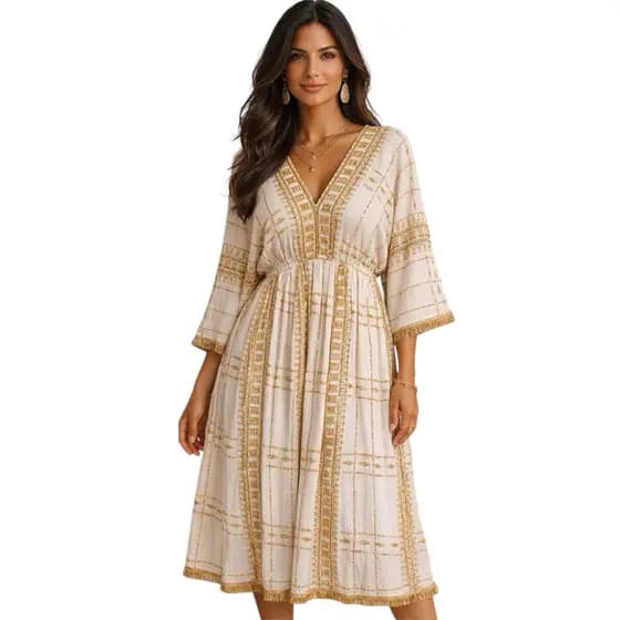 Vestido Indiano Luxo Fios Dourado Cintilante Elegante Casual Festa Boho Chic