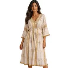 Vestido Indiano Luxo Fios Dourado Cintilante Elegante Casual Festa Boho Chic
