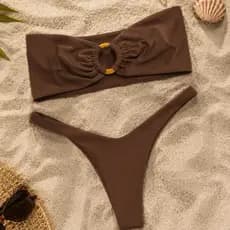 Conjunto de Biquini Top Faixa Argola Madeira Tanga Asa Delta Verde