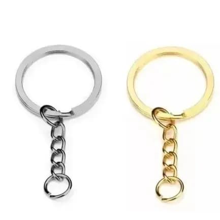 Argola Italiana Niquel para chaveiro com corrente 25mm - Kit com 10 unidades
