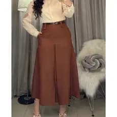SAIA LONGA ALFAIATARIA FIT E FLARE FEMININA MODA EVANGÉLICA CINTURA ALTA FENDA FECHADA