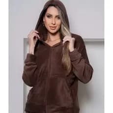 JAQUETA FEMININA DE FRIO COM CAPUZ E ZÍPER CASACO PELINHOS BLUSÃO INVERNO BLUSA