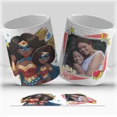Kit caneca cerâmica SUPER MÃE com foto e nome + caixinha para presente + embalagem + laço