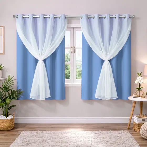 Cortina Corta Luz com Voil Branco 2,00m Largura x 1,40m Altura Blackout Varias Cores Premium