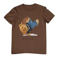 Camisa Feminina Masculina Estampada Algodão Básica Ursinho Hip Hop Dançando