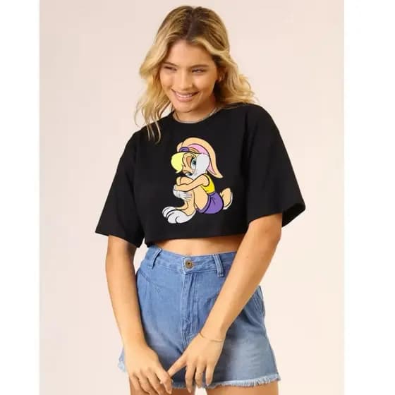 Cropped Feminino Algodão Estampado Estampa Lola Bunny