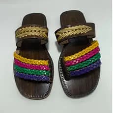 Rasteirinha Feminina Sandália de Couro Franciscana Chinelo de Couro Trançado Marron Colorida