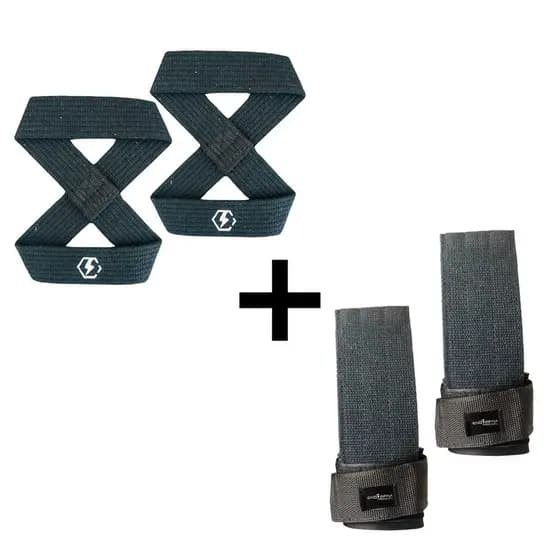 Kit Par Strap oito Luva + Strap Tala Larga luva Deadlift Musculação e Treinos Pesados