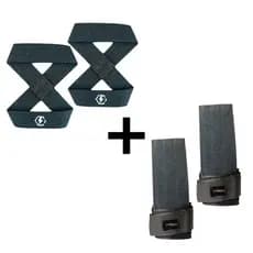 Kit Par Strap oito Luva + Strap Tala Larga luva Deadlift Musculação e Treinos Pesados