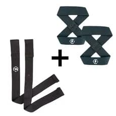 Kit Par Tala Strap + Par Strap oito Luva academia Musculação