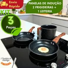 Jogo de Panelas 3 Peças Indução Gás Kit de Panelas Cerâmica Antiaderente Frigideira e Leiteira Preta