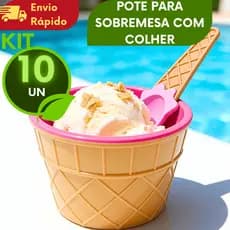 KIT(2/4/6/8/10) Pote de Sorvete com Colher Colorido Para Sobremesa Casa Eventos Festas Sorveteria
