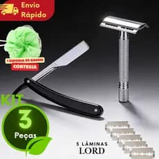 Kit Navalha Barbeiro Profissional + Aparelho de Barbear Retrô Clássico + 5 Lâminas Aço Inox