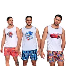 Kit 3 Pijamas Masculino Regata Personagens Verão Conforto