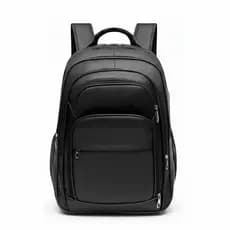 Mochila de Couro Grande Resistente 2026 com Entrada USB e Compartimento para Notebook – Preta