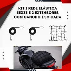 Kit Rede Elástica Moto 35x35 com 2 Extensores 1,5m Redinha Aranha Porta Carga Bagageiro Reforçada