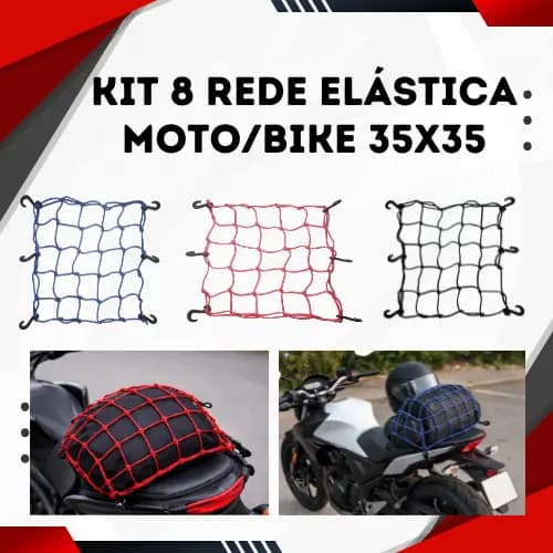 Kit 8 Rede Elástica Moto 35x35 Redinha Aranha Porta Carga Bagageiro Reforçada