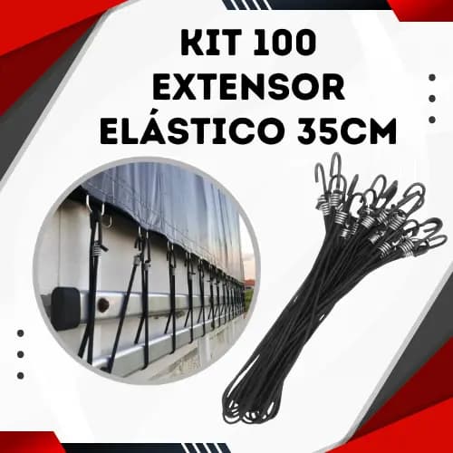 Kit 100 Extensor Elástico Fixalona 35cm Fixador de Lona Caminhão Corda Elástica com Gancho J