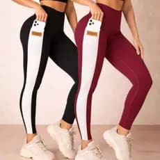 Kit 2 Calças Legging Fitness Academia } Feminina Empina Bumbum Pantalona Zero Transparência Fler Poliamida Slim Fit
