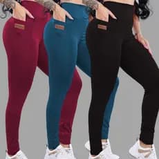 Kit 3 Calça Legging Feminina  Fitness Academia Cós Alto Bolso} Empina Bumbum 100% Zero Transparência Alta Compressão