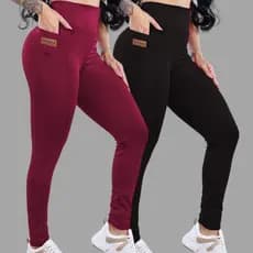 Kit 2 Calça Legging Feminina Fitness Academia Cós Alto Bolso}  Empina Bumbum 100% Zero Transparência  Alta Compressão