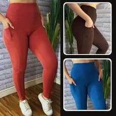 Calças Anarruga De Trabalho Feminina Cós Alto Bolso} Dia a Dia Zero Transparência Leggings Premium  Wide leg Skiny slim