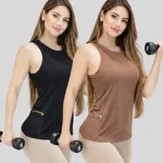 kIT 2 Regata Bolso Blusas Dry Fitness Feminina} Academia Veste Leggins Tapa Bumbum Treino Top Tule Camisetas Corrida